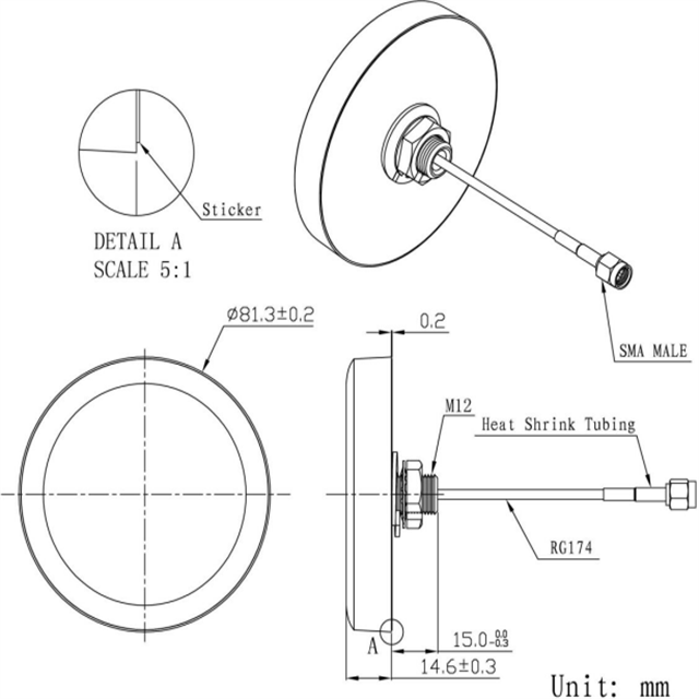 1568±3MHz Center Frequency GPSGlonass Antenna GL-DY008L Габаритный чертеж GL-DY008L